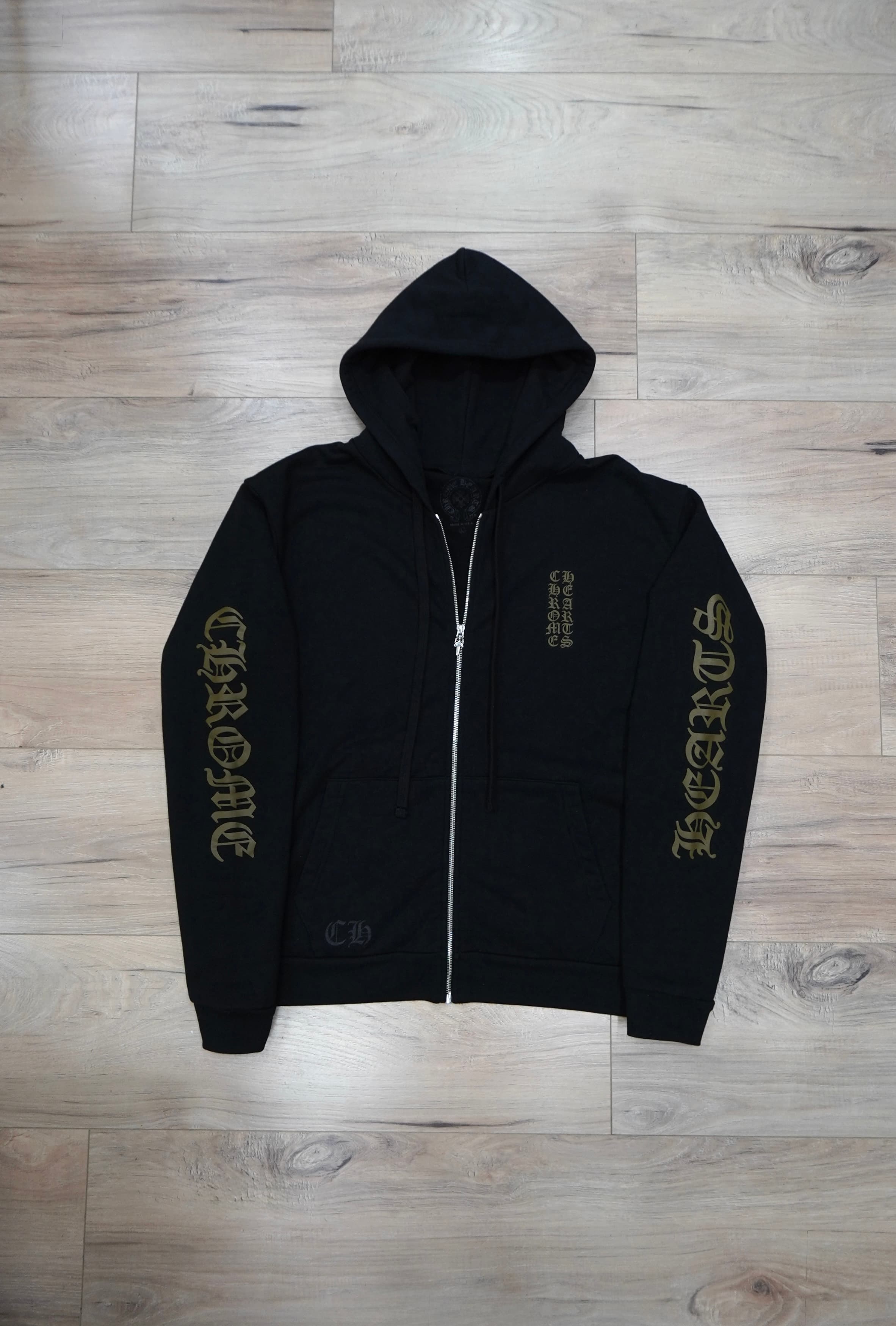 Chrome Hearts Vertical Logo Olive Zip Up Hoodie