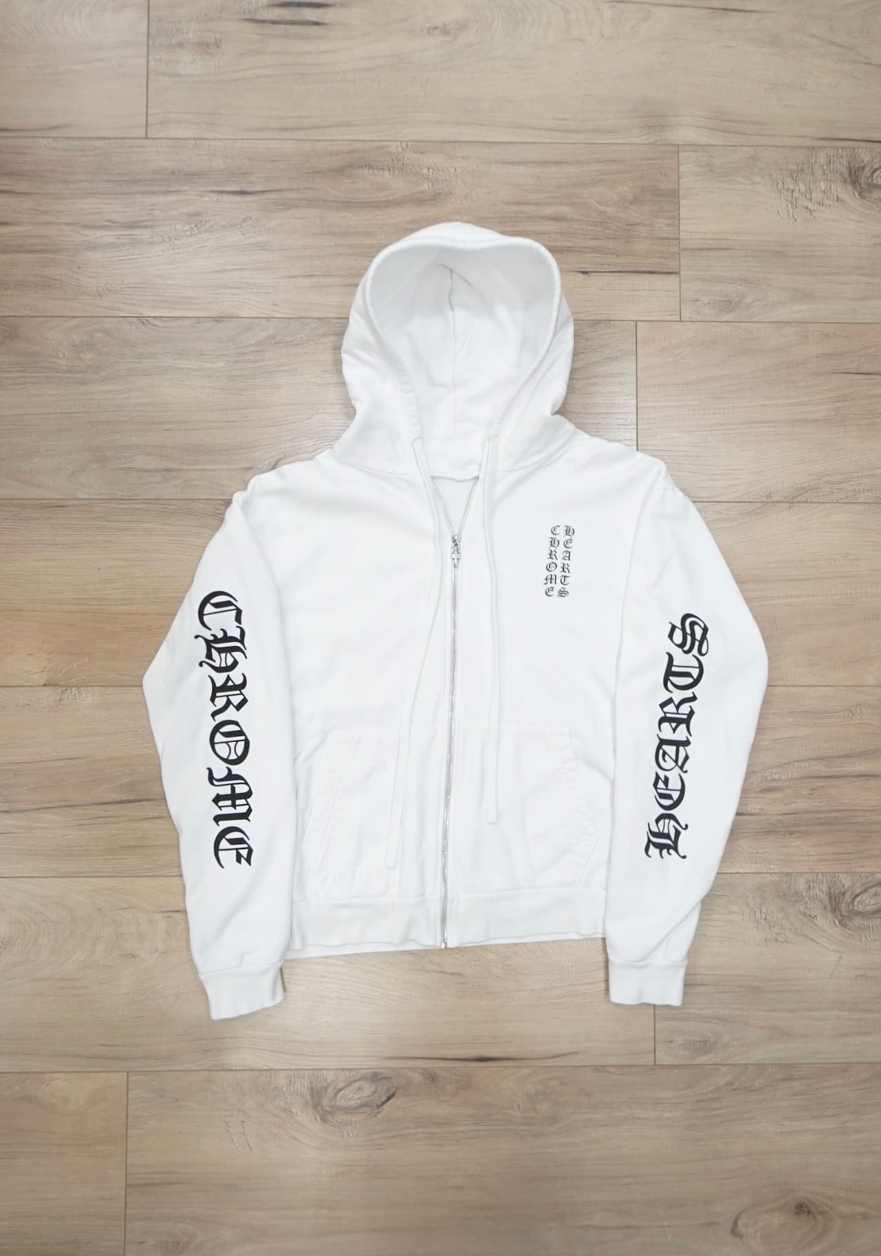 Chrome Hearts White Vertical Logo Zip Up Hoodie